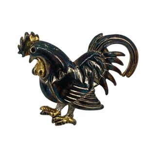 Vintage Rooster Silver-plated Brooch Signed BEST
